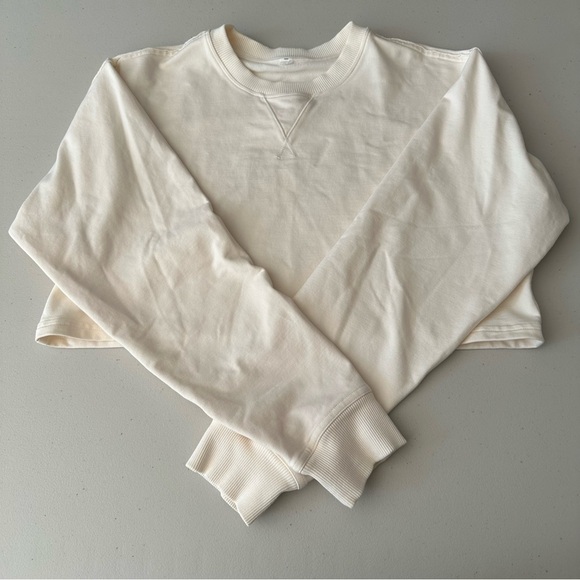 lululemon athletica Tops - Like New Lululemon Oversized Cropped Crew French Terry Pullover In Cream
